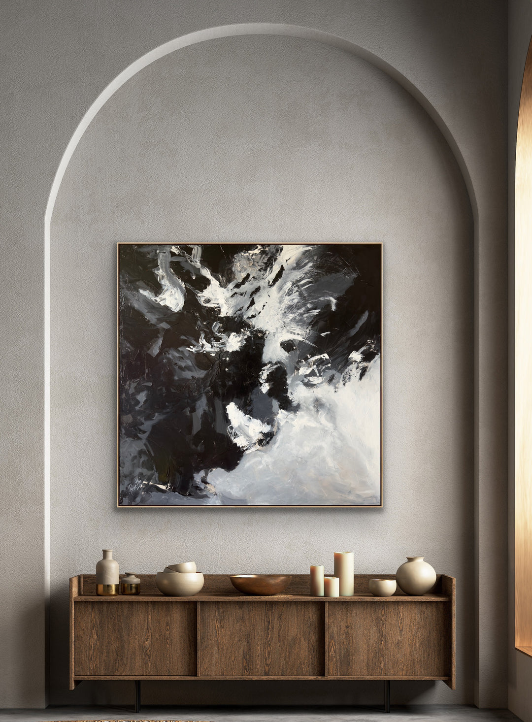 Black Thunder - 48x48 - Abstract painting, Modern Art, Wall art, Canvas painting, Framed art, Minimalist art