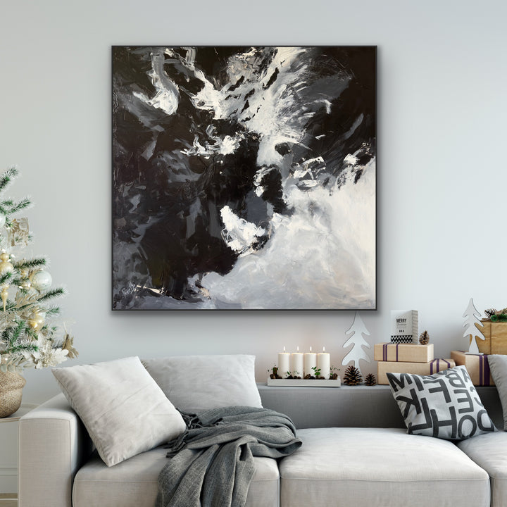 Black Thunder - 48x48 - Abstract painting, Modern Art, Wall art, Canvas painting, Framed art, Minimalist art