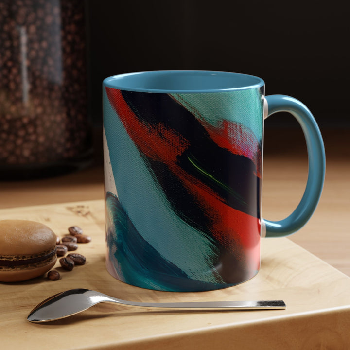 Abstract Brushstroke Accent Coffee Mug — Red, Blue & Teal Artistic Ceramic Mug (11/15oz)