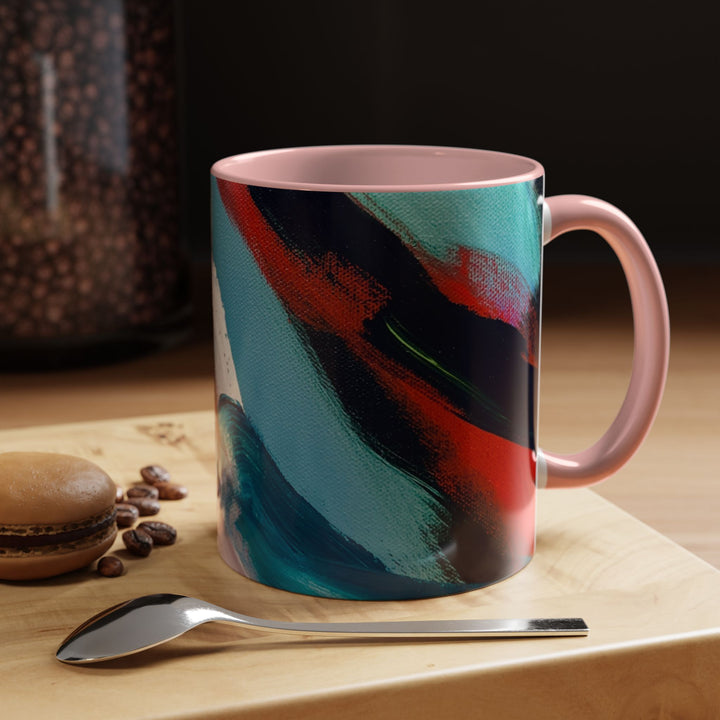 Abstract Brushstroke Accent Coffee Mug — Red, Blue & Teal Artistic Ceramic Mug (11/15oz)