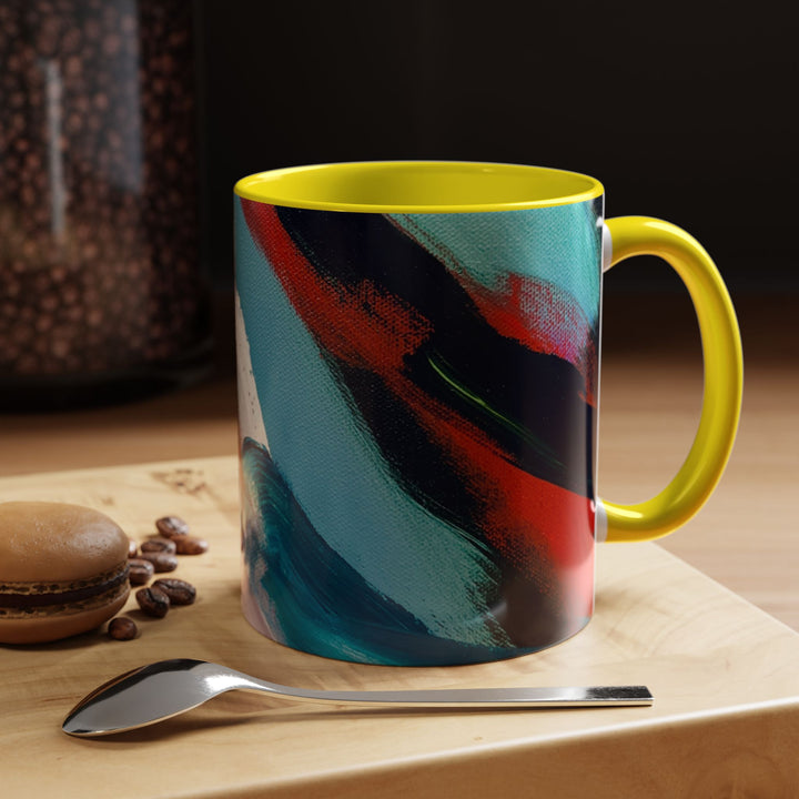Abstract Brushstroke Accent Coffee Mug — Red, Blue & Teal Artistic Ceramic Mug (11/15oz)