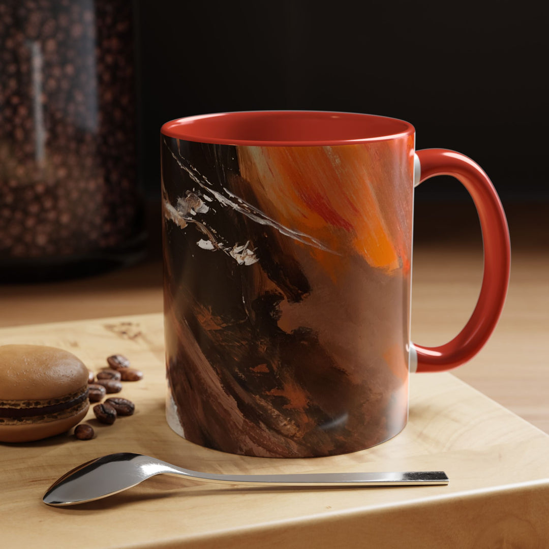 Abstract Earthtone Accent Coffee Mug – Brown & Orange Swirl 11/15oz