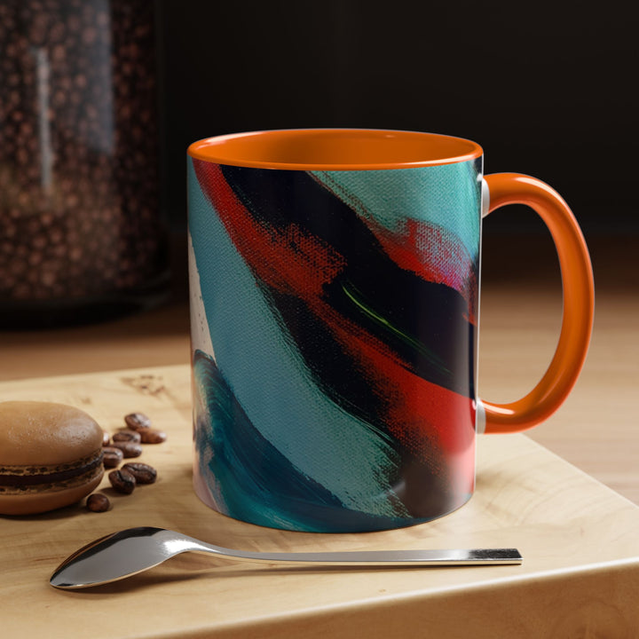 Abstract Brushstroke Accent Coffee Mug — Red, Blue & Teal Artistic Ceramic Mug (11/15oz)