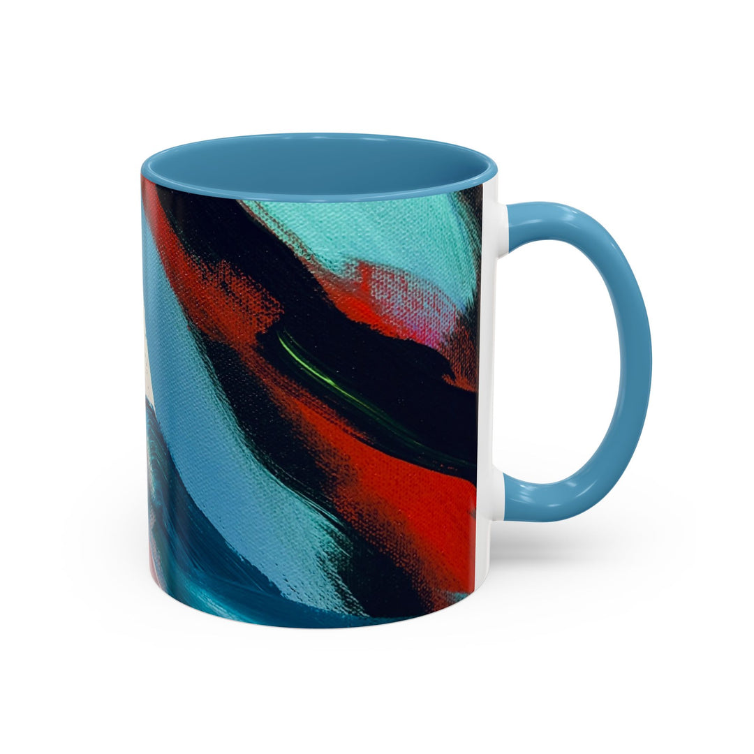 Abstract Brushstroke Accent Coffee Mug — Red, Blue & Teal Artistic Ceramic Mug (11/15oz)