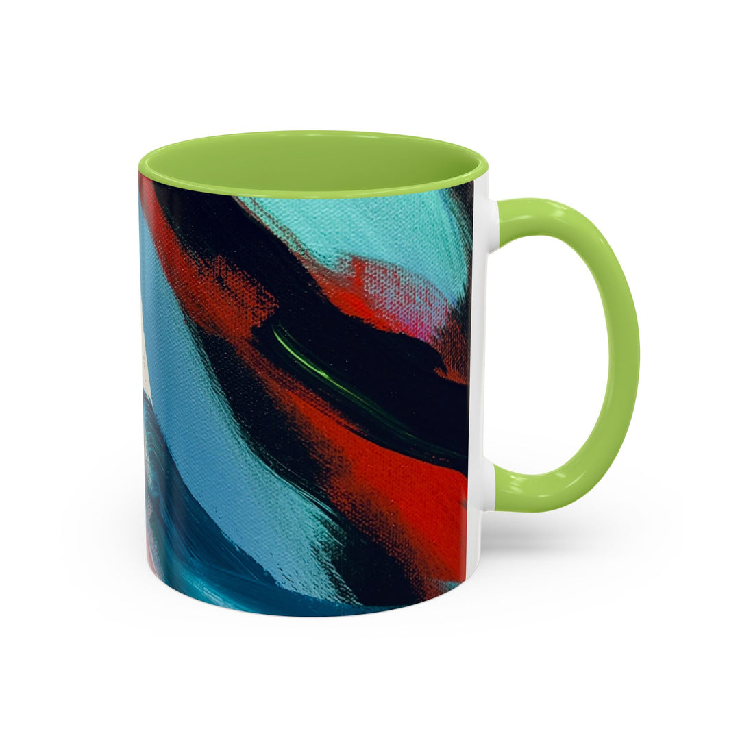 Abstract Brushstroke Accent Coffee Mug — Red, Blue & Teal Artistic Ceramic Mug (11/15oz)