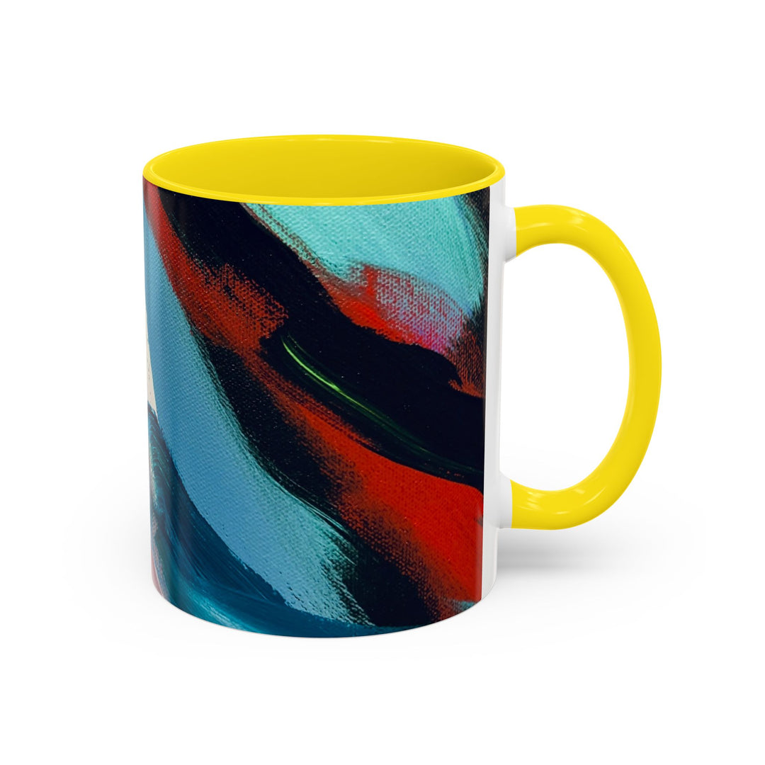 Abstract Brushstroke Accent Coffee Mug — Red, Blue & Teal Artistic Ceramic Mug (11/15oz)