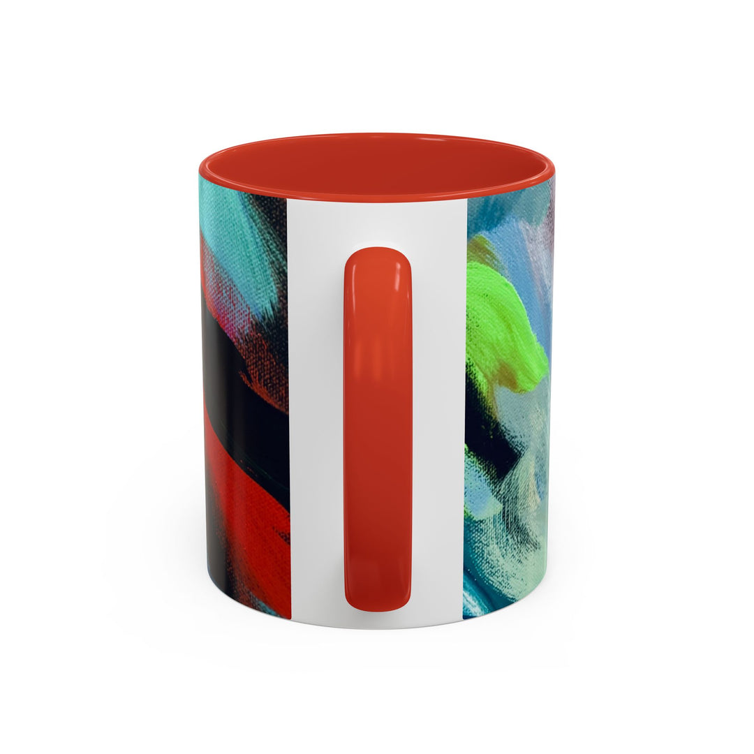 Abstract Brushstroke Accent Coffee Mug — Red, Blue & Teal Artistic Ceramic Mug (11/15oz)