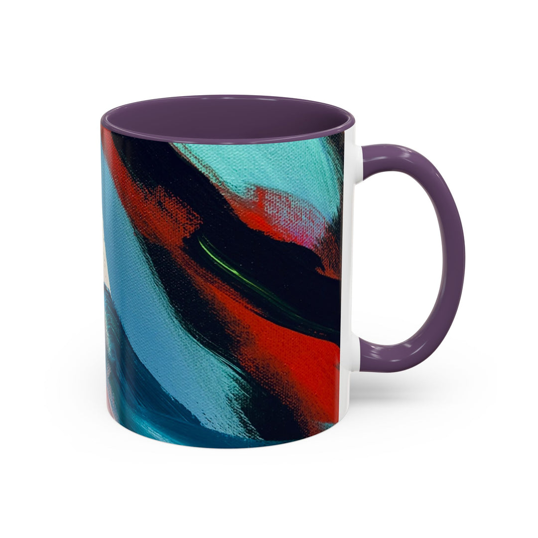 Abstract Brushstroke Accent Coffee Mug — Red, Blue & Teal Artistic Ceramic Mug (11/15oz)