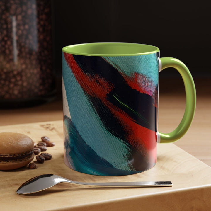 Abstract Brushstroke Accent Coffee Mug — Red, Blue & Teal Artistic Ceramic Mug (11/15oz)