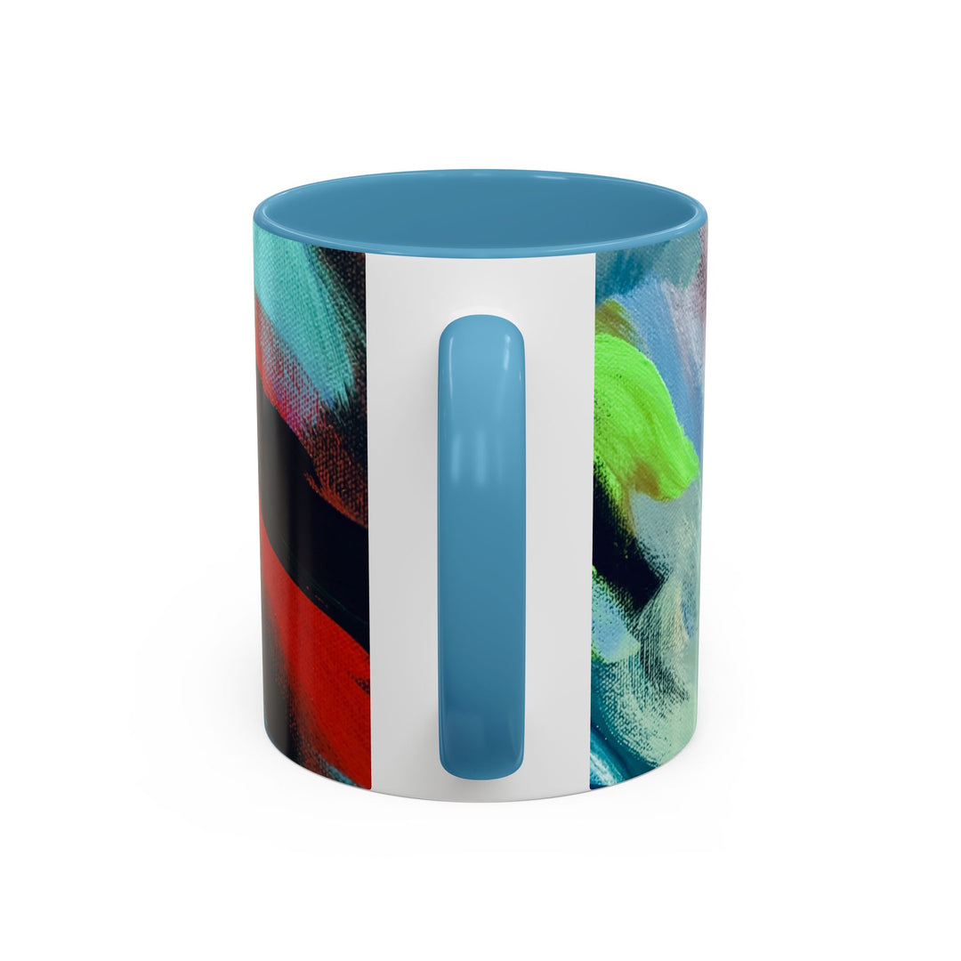 Abstract Brushstroke Accent Coffee Mug — Red, Blue & Teal Artistic Ceramic Mug (11/15oz)