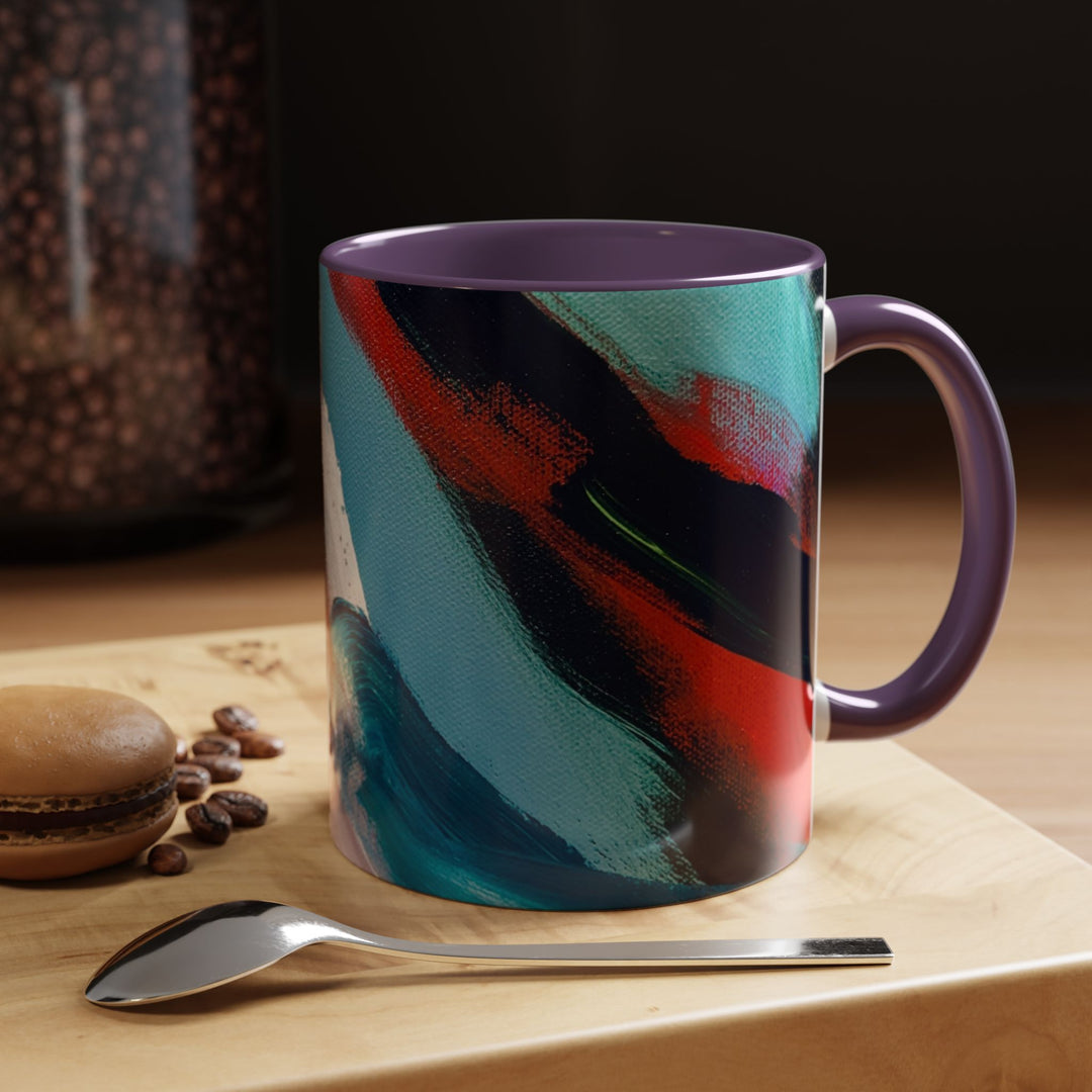 Abstract Brushstroke Accent Coffee Mug — Red, Blue & Teal Artistic Ceramic Mug (11/15oz)