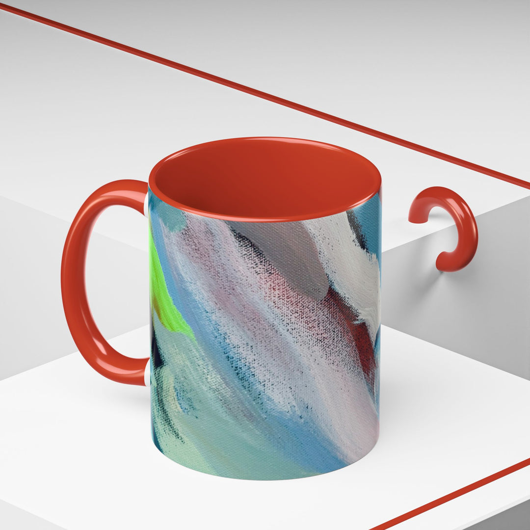 Abstract Brushstroke Accent Coffee Mug — Red, Blue & Teal Artistic Ceramic Mug (11/15oz)