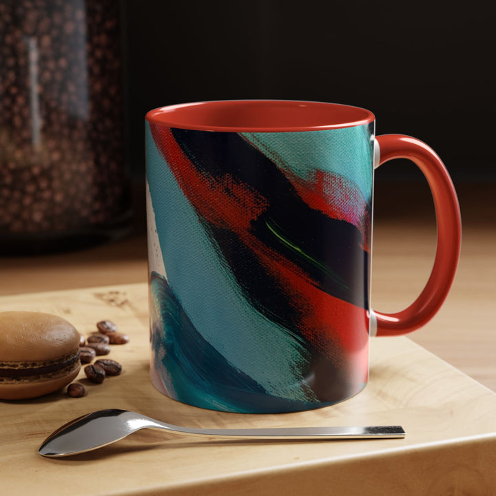 Abstract Brushstroke Accent Coffee Mug — Red, Blue & Teal Artistic Ceramic Mug (11/15oz)