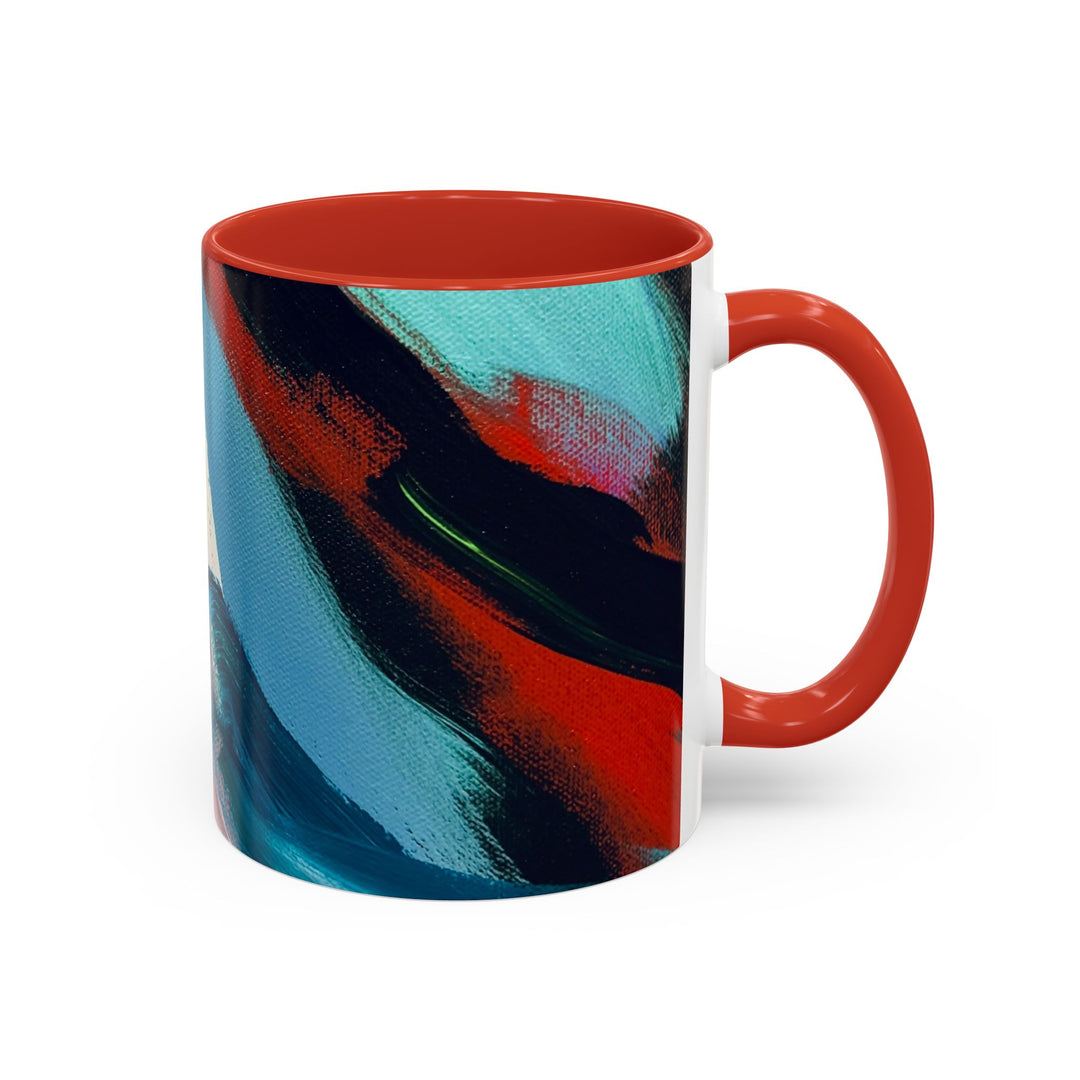 Abstract Brushstroke Accent Coffee Mug — Red, Blue & Teal Artistic Ceramic Mug (11/15oz)