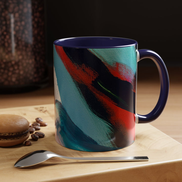 Abstract Brushstroke Accent Coffee Mug — Red, Blue & Teal Artistic Ceramic Mug (11/15oz)