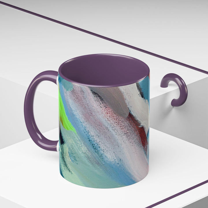 Abstract Brushstroke Accent Coffee Mug — Red, Blue & Teal Artistic Ceramic Mug (11/15oz)