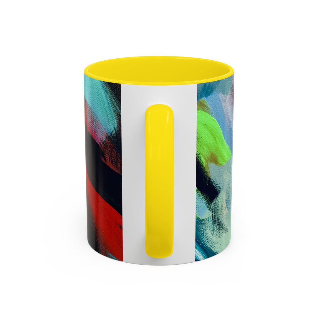 Abstract Brushstroke Accent Coffee Mug — Red, Blue & Teal Artistic Ceramic Mug (11/15oz)