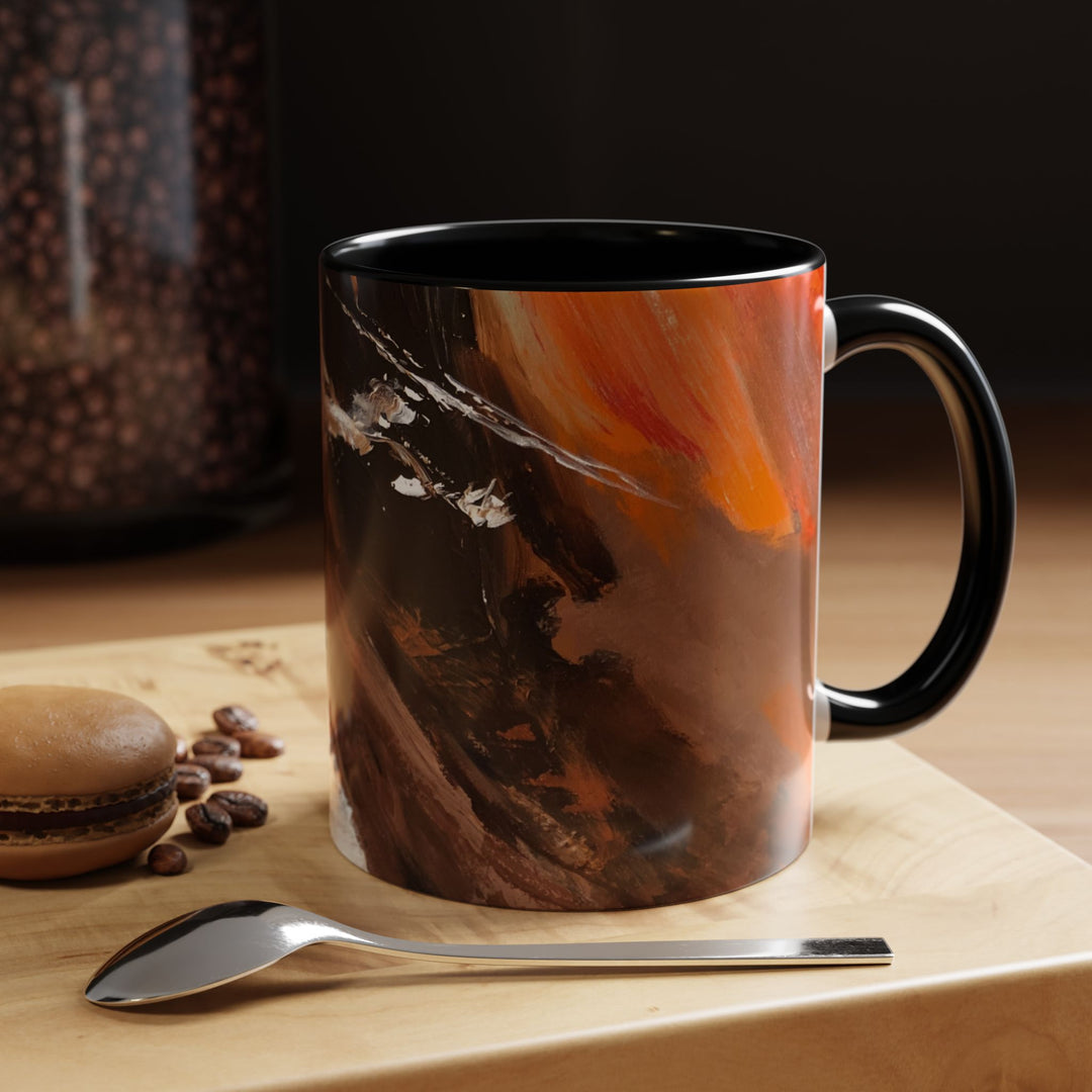 Abstract Earthtone Accent Coffee Mug – Brown & Orange Swirl 11/15oz