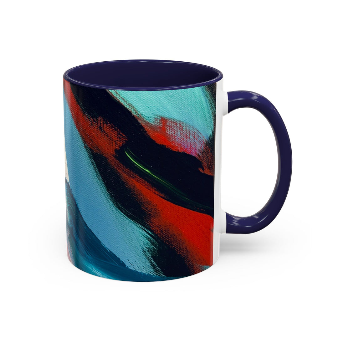 Abstract Brushstroke Accent Coffee Mug — Red, Blue & Teal Artistic Ceramic Mug (11/15oz)