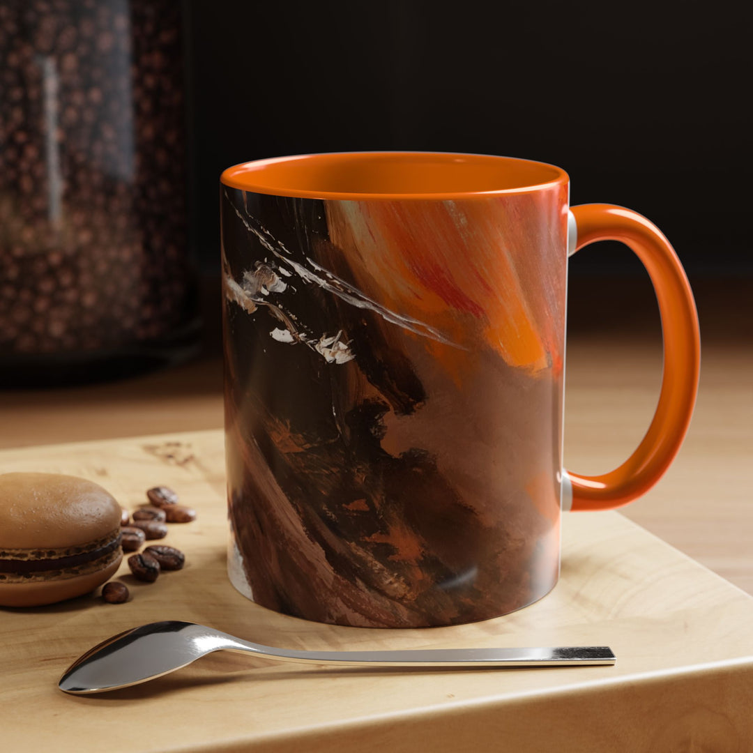 Abstract Earthtone Accent Coffee Mug – Brown & Orange Swirl 11/15oz