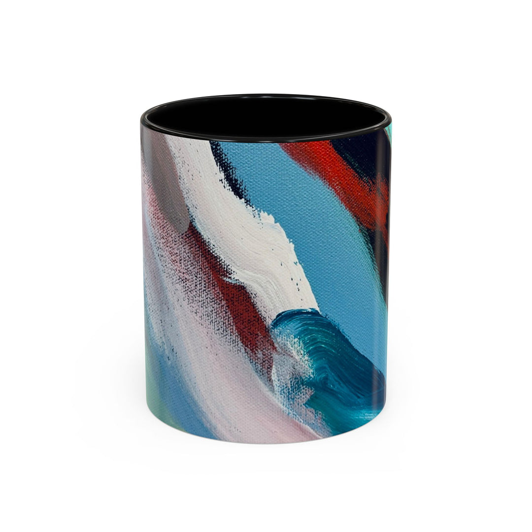 Abstract Brushstroke Accent Coffee Mug — Red, Blue & Teal Artistic Ceramic Mug (11/15oz)