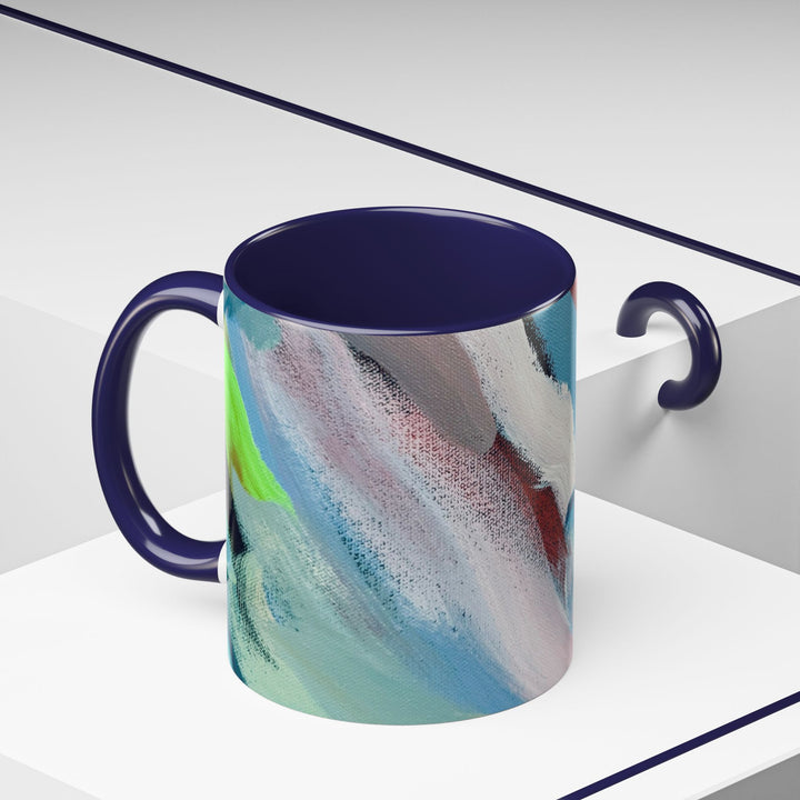 Abstract Brushstroke Accent Coffee Mug — Red, Blue & Teal Artistic Ceramic Mug (11/15oz)