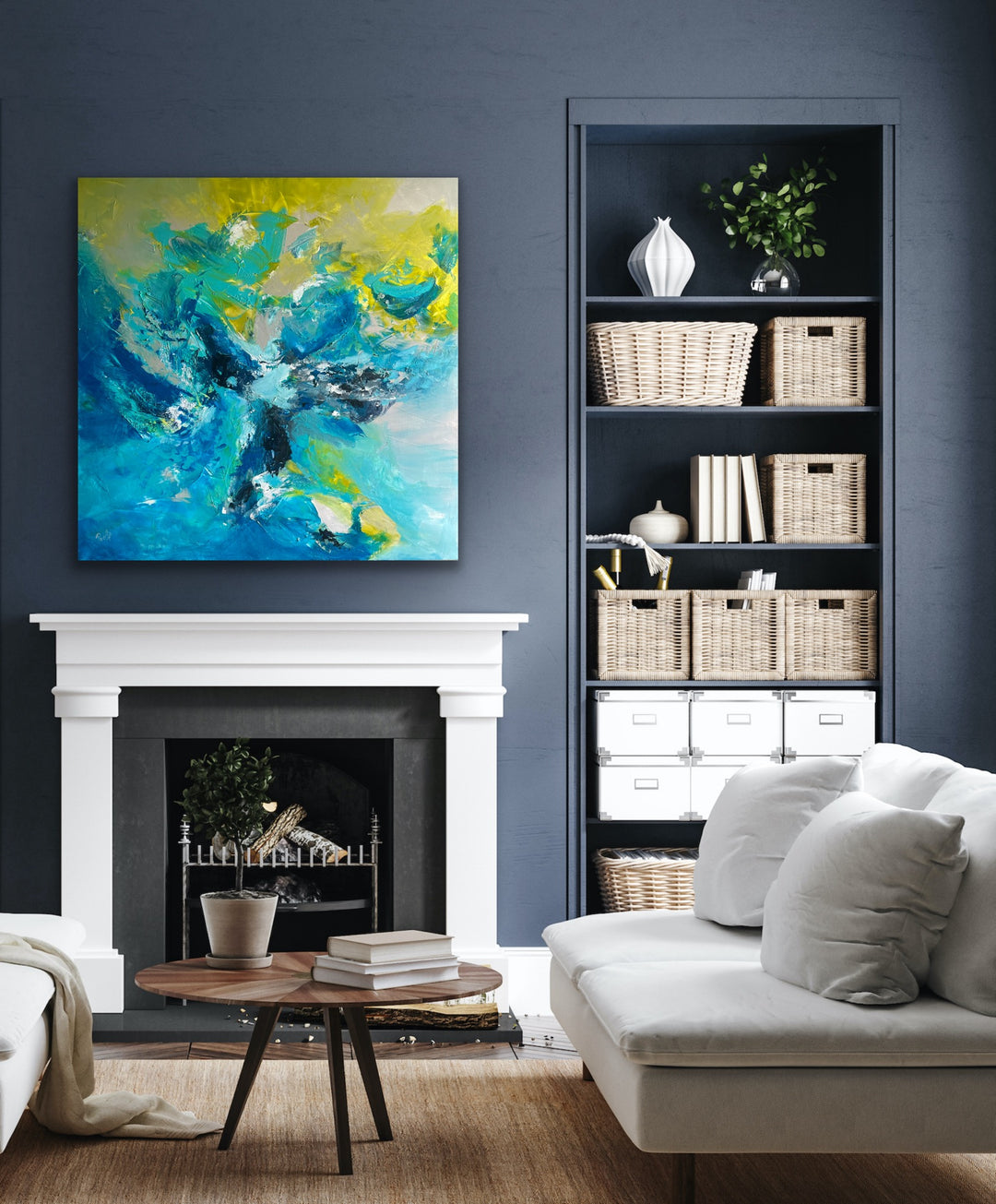 Coral bay - 48x48 - Abstract painting, Modern Art, Wall art, Canvas painting, Framed art, Minimalist art