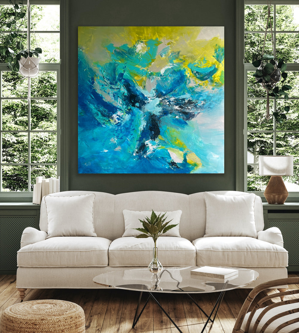 Coral bay - 48x48 - Abstract painting, Modern Art, Wall art, Canvas painting, Framed art, Minimalist art