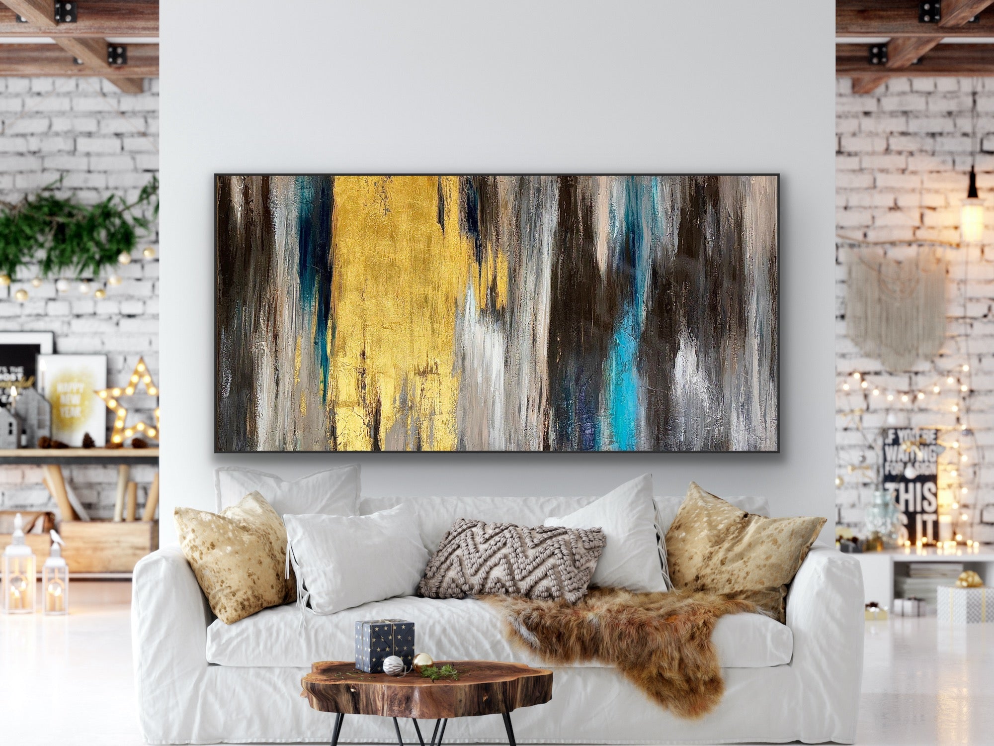 Golden Cascade - 72x36 - Preethi Arts