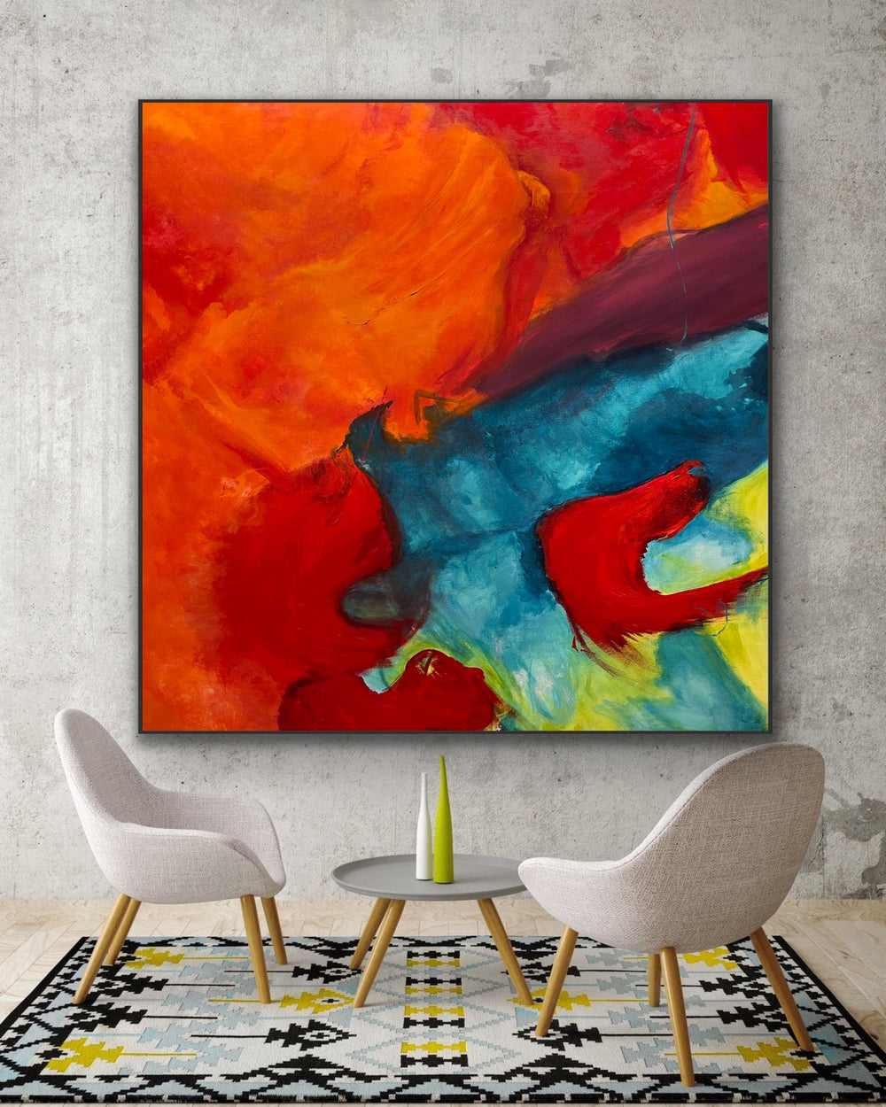 Romance square- Custom Art - Abstract Painting, Minimalist Art, Framed art Wall Art, Modern art