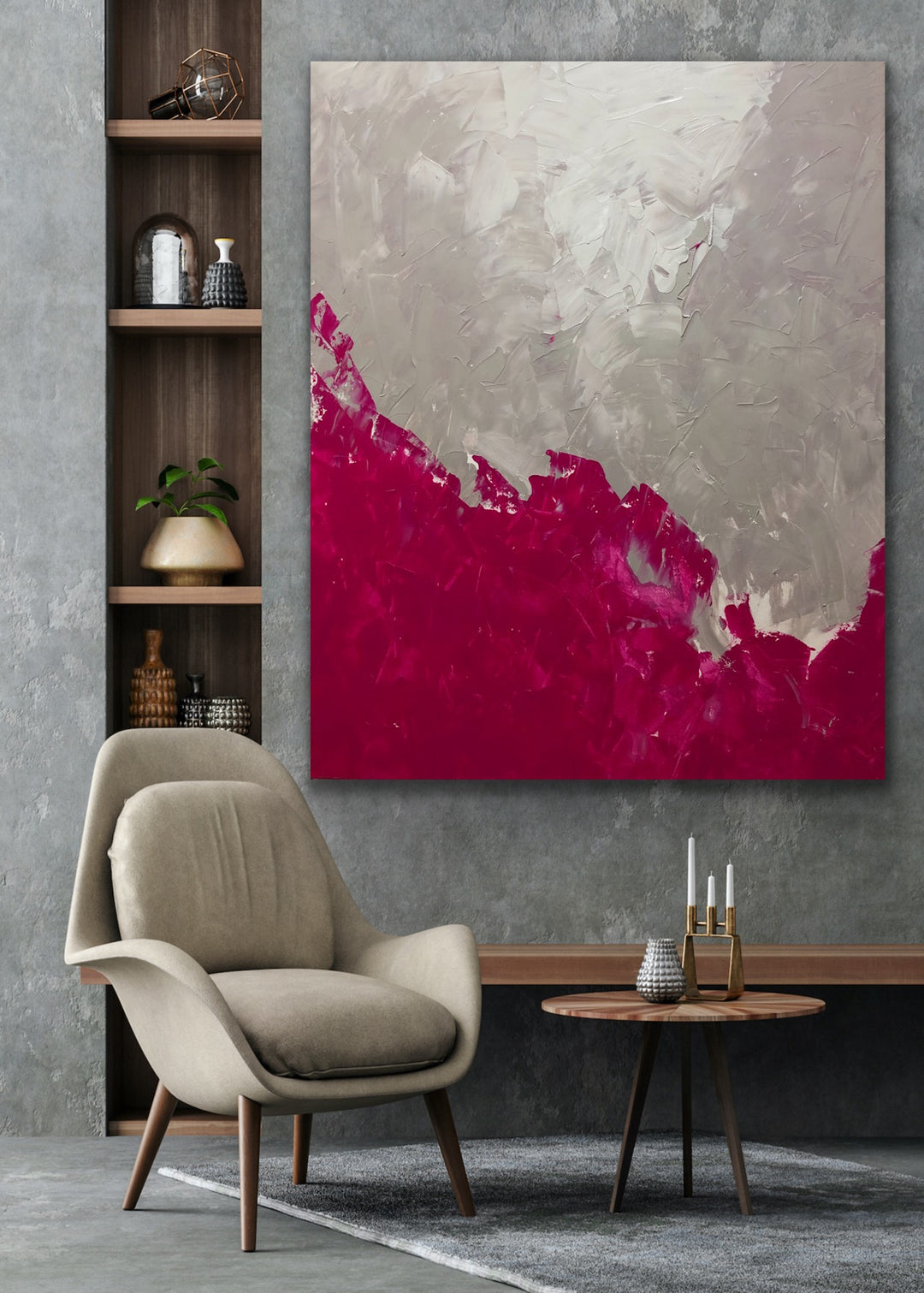 gray minimal art, pink painting, Praising - Custom Art - Preethi Arts