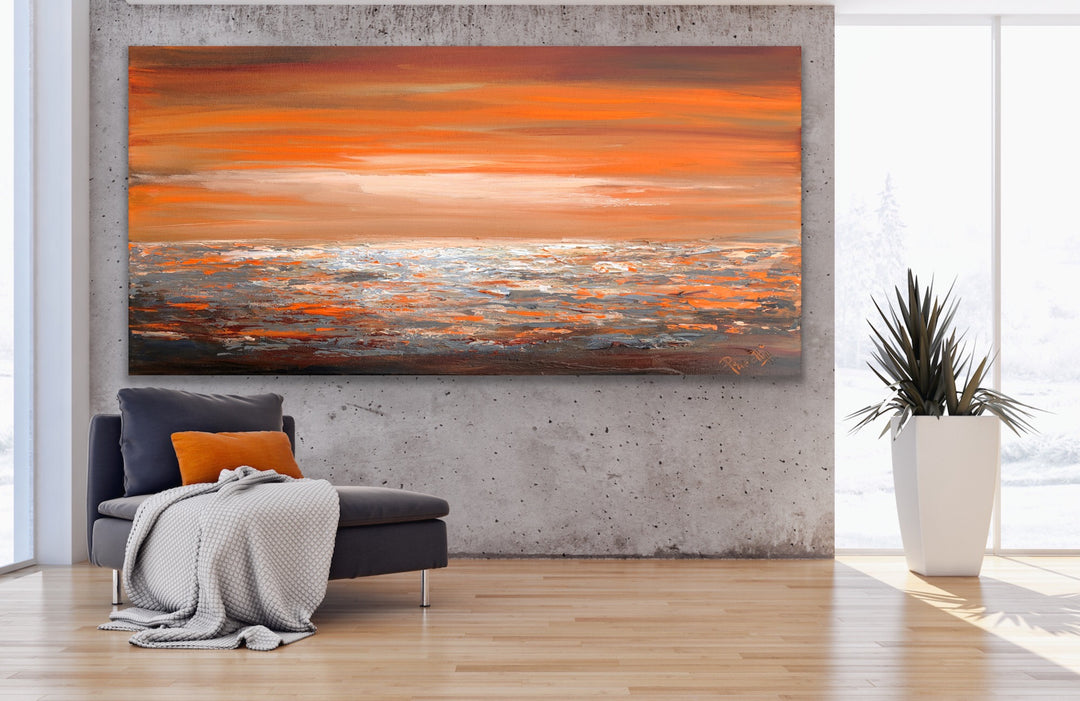 Peachy sky  - Original Contemporary Modern Abstract Paintings by Preethi Arts