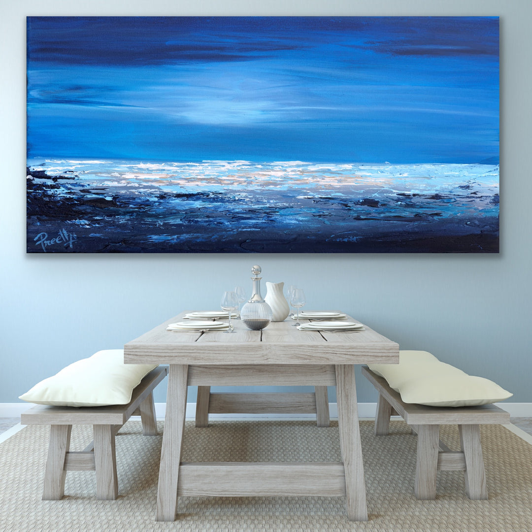 Blue Shore  - Original Contemporary Modern Abstract Paintings by Preethi Arts