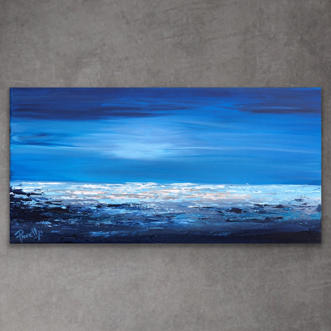 Blue Shore - Custom Art - Original Contemporary Modern Abstract Paintings by Preethi Arts