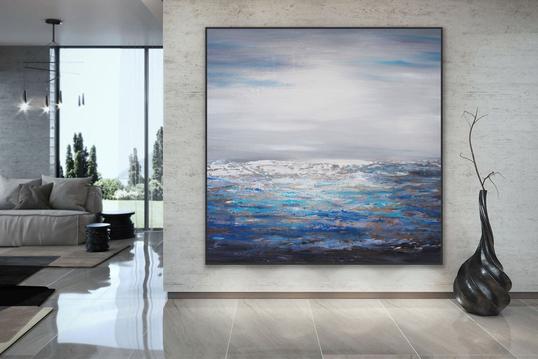 Seaside - Custom Art - Original Contemporary Modern Abstract Paintings by Beach decor, seascape painting, Textured Art, Minimalist Art, Framed art Wall Art, Modern Wall Decor, Large painting, Local Art