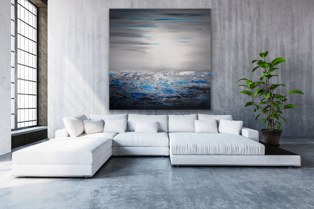 Silent lake - Custom Art - Original Contemporary Modern Abstract Paintings by Beach decor, seascape painting, Textured Art, Minimalist Art, Framed art Wall Art, Modern Wall Decor, Large painting, Local Art
