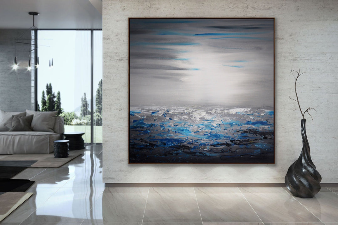 Silent lake  - Original Contemporary Modern Abstract Paintings by Beach decor, seascape painting, Textured Art, Minimalist Art, Framed art Wall Art, Modern Wall Decor, Large painting, Local Art