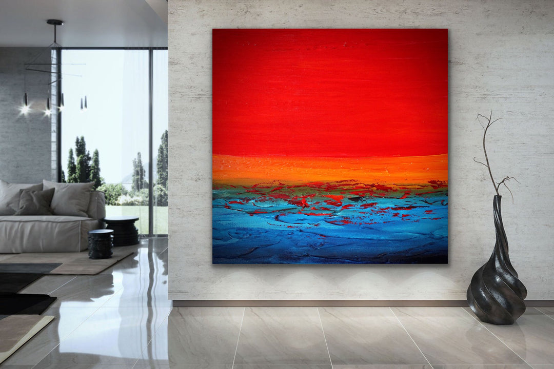 Sunset sea  - Original Contemporary Modern Abstract Paintings by Beach decor, seascape painting, Textured Art, Minimalist Art, Framed art Wall Art, Modern Wall Decor, Large painting, Local Art