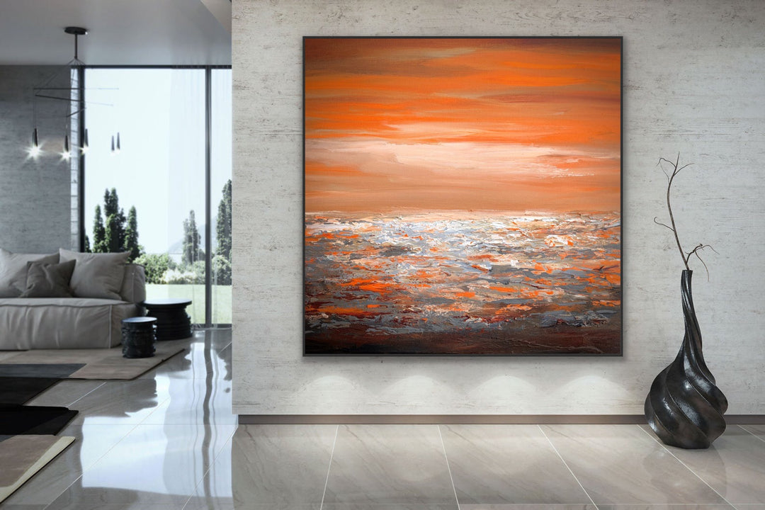 Peachy sky  - Original Contemporary Modern Abstract Paintings by Preethi Arts