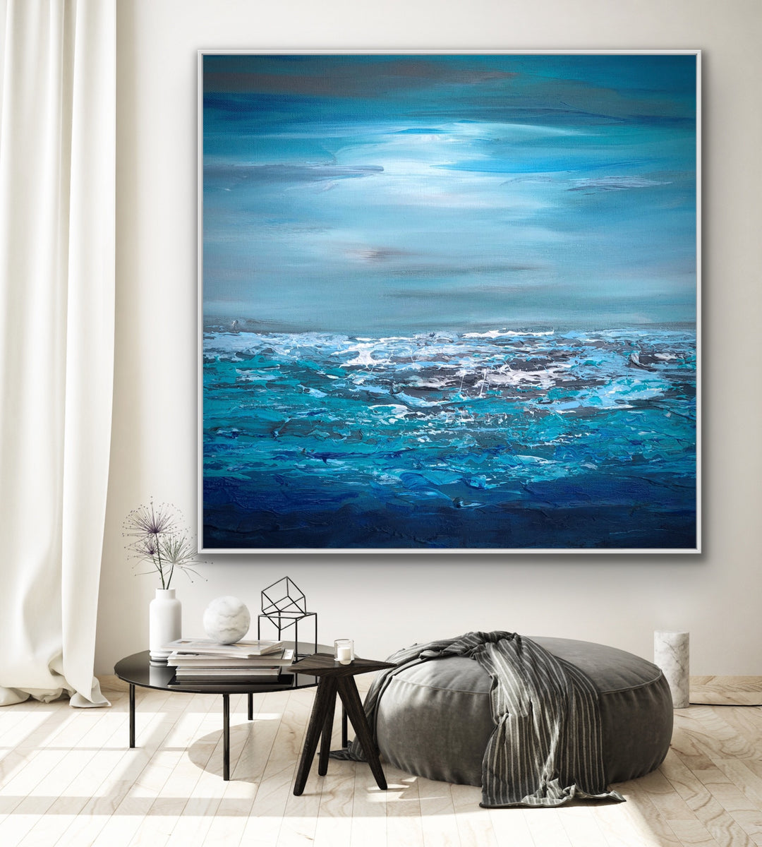 Blue Sea - Custom Art - Original Contemporary Modern Abstract Paintings by Preethi Arts