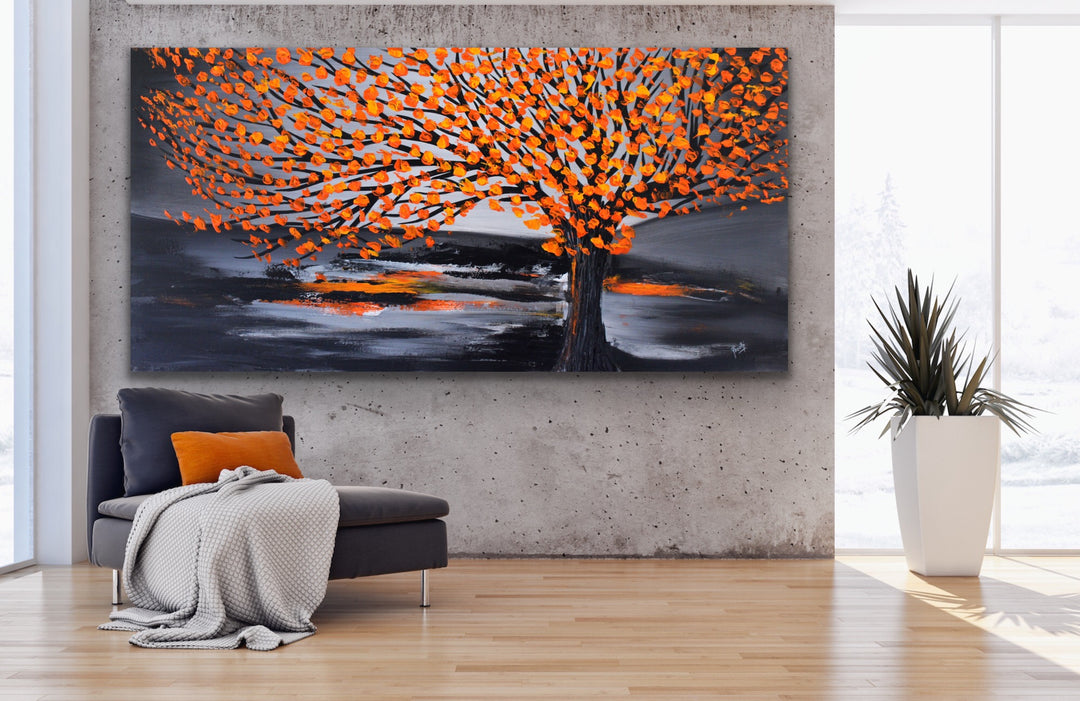 spring time landscape tree textured art  - Original Contemporary Modern Abstract Paintings by Preethi Arts