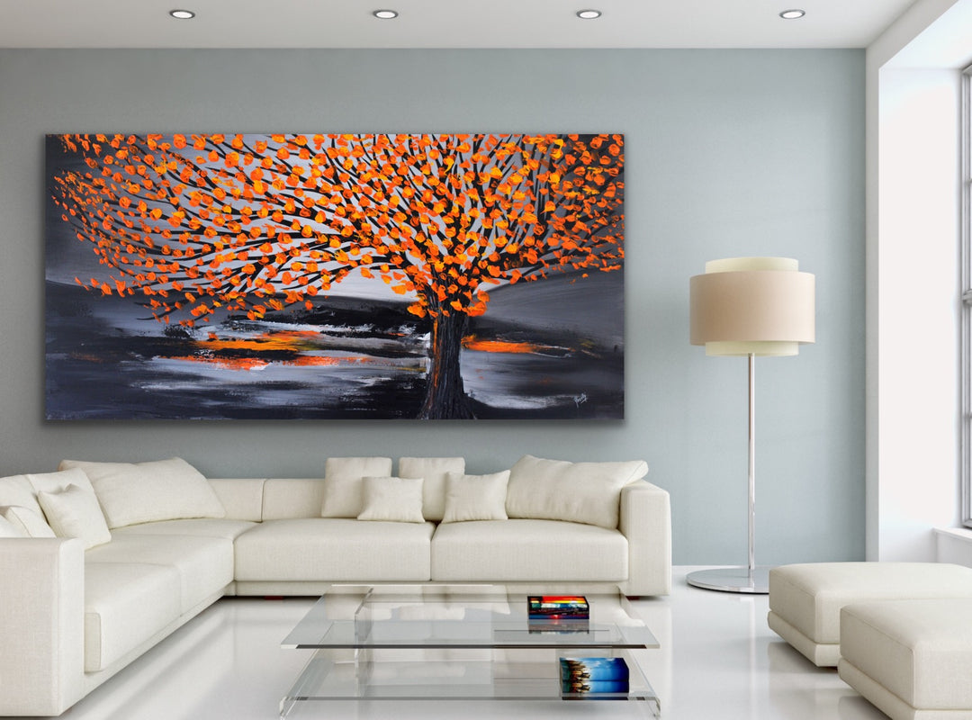 spring time landscape tree textured art - Custom Art - Original Contemporary Modern Abstract Paintings by Preethi Arts