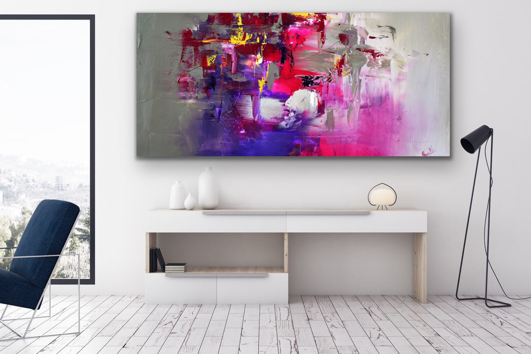 Pink Party - Abstract painting, Minimalist Art, Framed painting, Wall Art, Wall Decor, Large painting, Local Artist