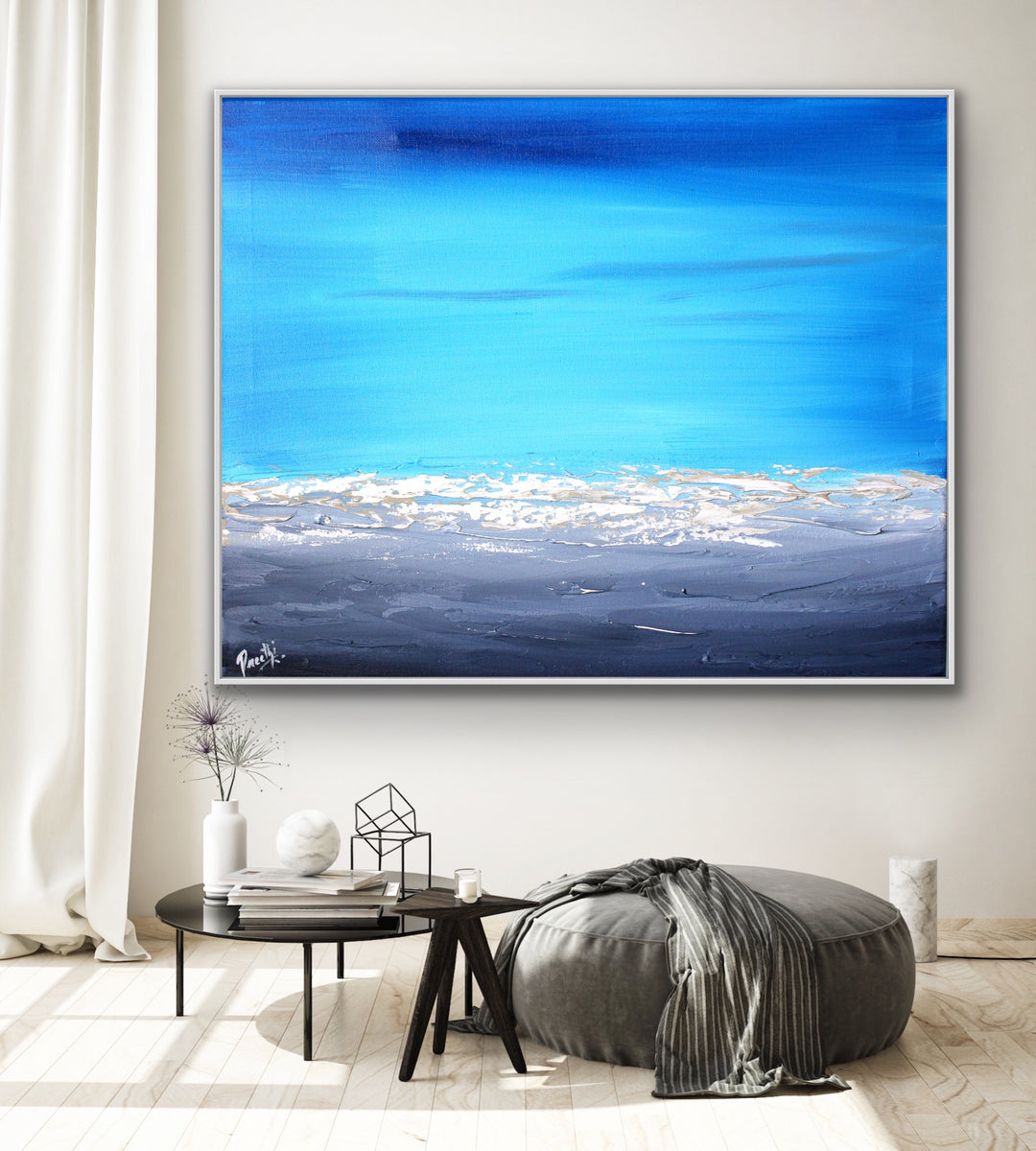 Ocean Blue 3 - Custom Art - Coastal art, seascape painting, Abstract painting, Minimalist Art, Framed painting, Wall Art, Modern Wall Decor, Large painting, Local Artist