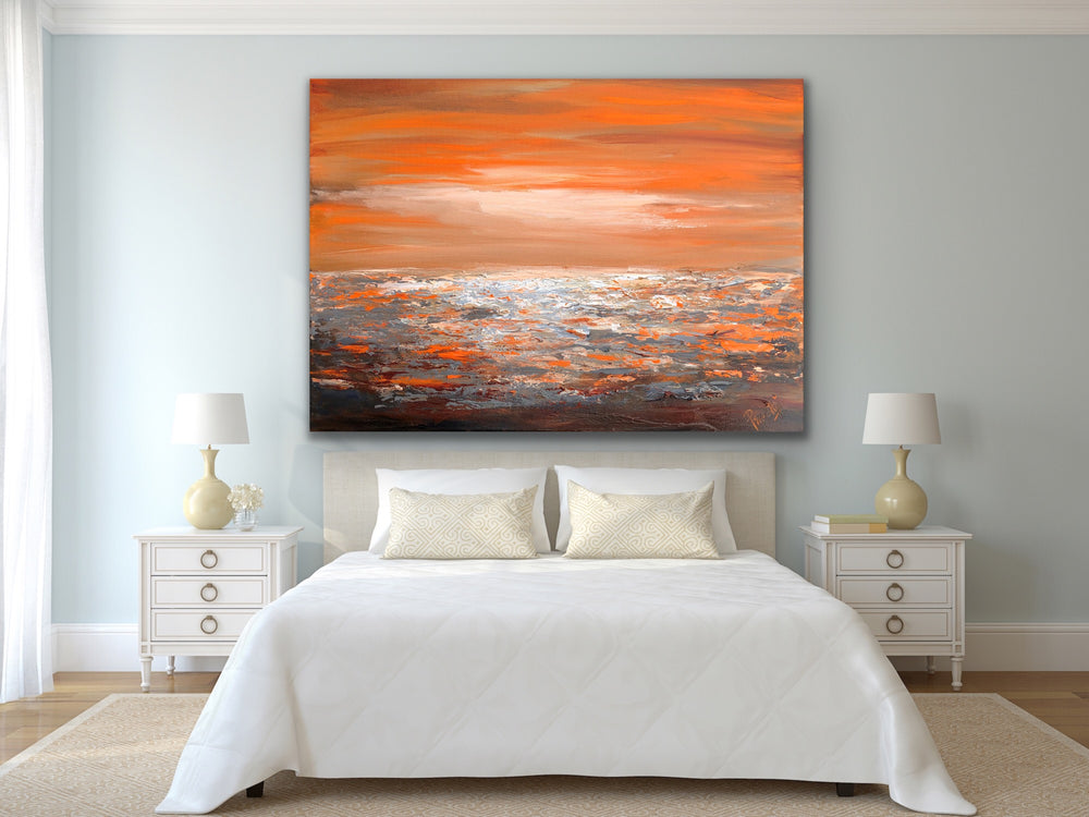 Peachy sky - Custom Art - Coastal art, seascape painting, Abstract painting, Minimalist Art, Framed painting, Wall Art, Modern Wall Decor, Large painting, Local Artist