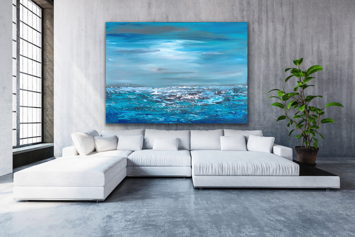 Blue Sea - Custom Art - Coastal art, seascape painting, Abstract painting, Minimalist Art, Framed painting, Wall Art, Modern Wall Decor, Large painting, Local Artist