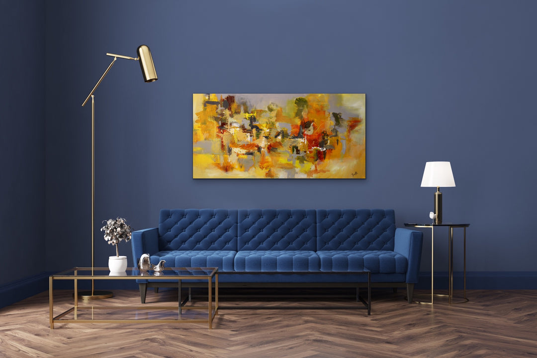 Yellow Sapphire - 24x48 - Original Contemporary Modern Abstract Paintings by Preethi Arts