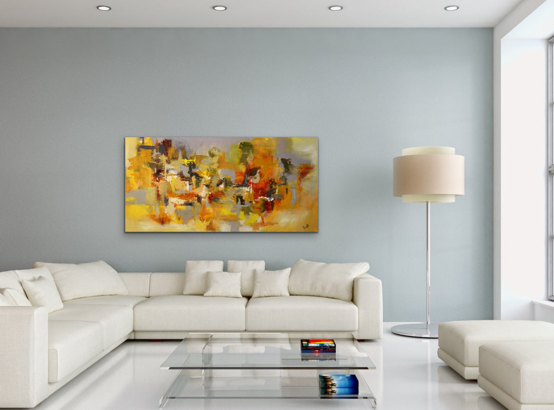 Yellow Sapphire - 24x48 - Original Contemporary Modern Abstract Paintings by Preethi Arts