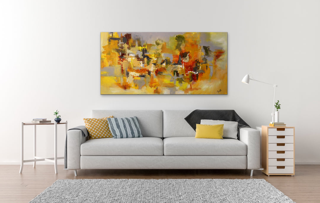 Yellow Sapphire - 24x48 - Original Contemporary Modern Abstract Paintings by Preethi Arts