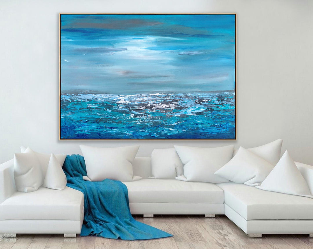 Blue Sea - Custom Art - Coastal art, seascape painting, Abstract painting, Minimalist Art, Framed painting, Wall Art, Modern Wall Decor, Large painting, Local Artist